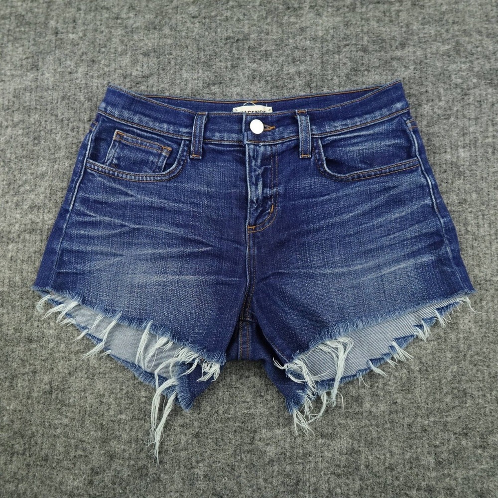 L Agence Shorts Womens 25 Blue Denim Audrey‎ Mid Rise Cut Off Summer Casual